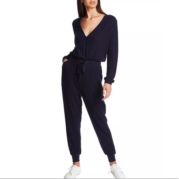 1. State Pants - 1. State Cozy Waffle-Knit Jumpsuit in Navy NWT